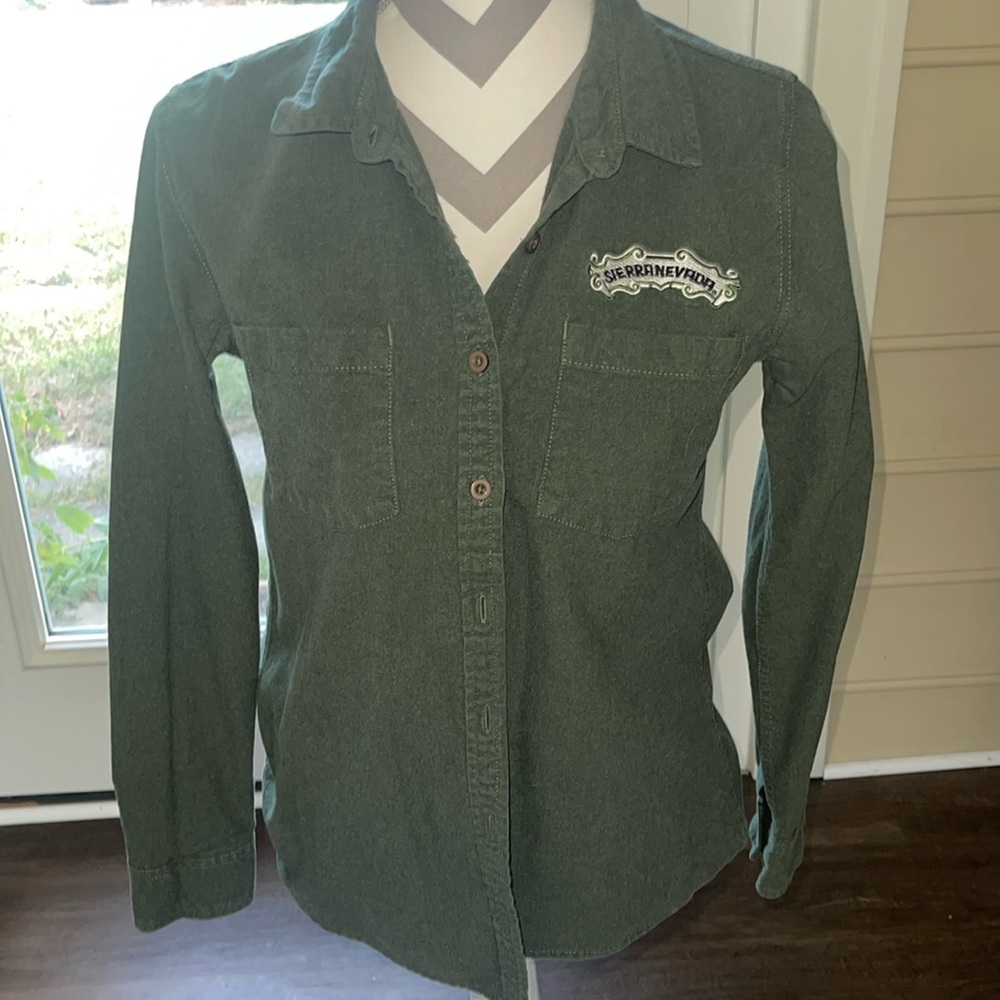 Women's Olive Green Button-Down Shirt with Sierra Nevada Patch